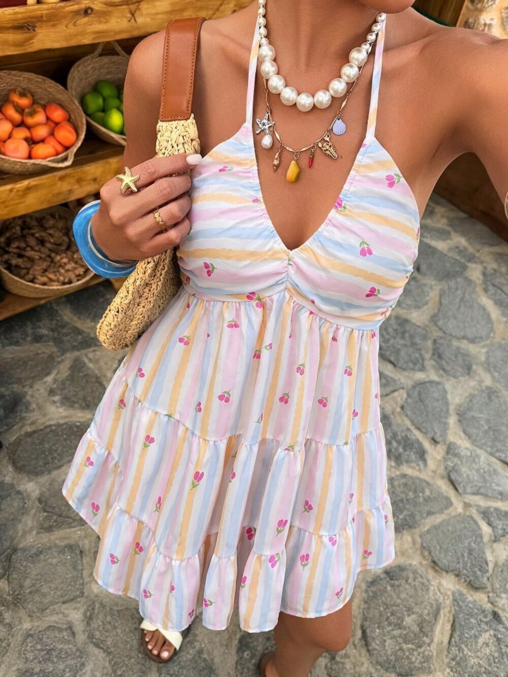 Multicolor Boho Women's Casual Sleeveless V-Neck A-Line Short Dress